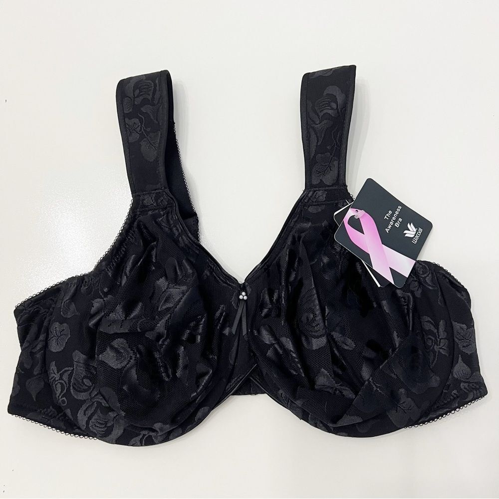 Wacoal Awareness Underwire Unlined Satin Bra Black NWT 42D 85567 Floral